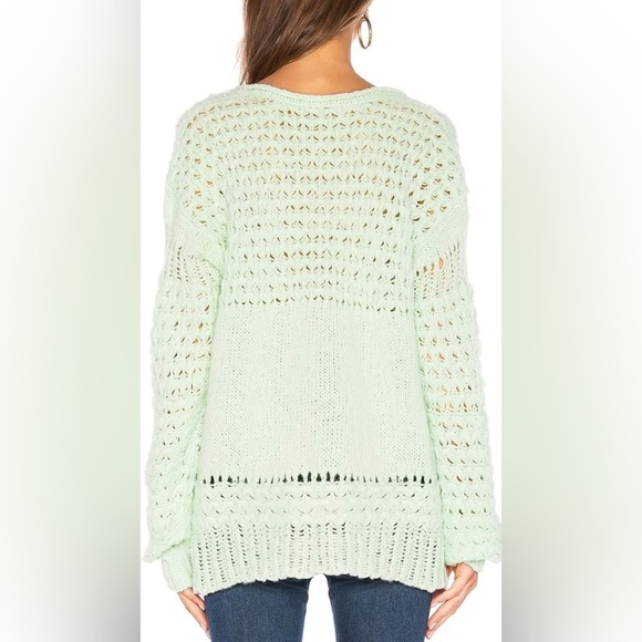 Free People Open Knit Sweater XS Mint Green Slouchy Boho Pullover - Picture 2 of 8